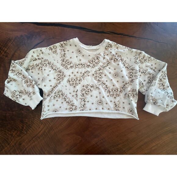 The Westside Sweaters - The Westside XS Cropped Sweatshirt Paisley Bandana Raw Hem Distressed Cotton